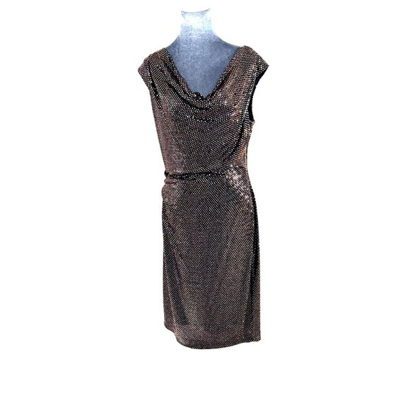 Vince Camuto Gold Sequin Cowl Neck Sleeveless Cocktail Sheath Dress - Size 12 - Picture 1 of 11